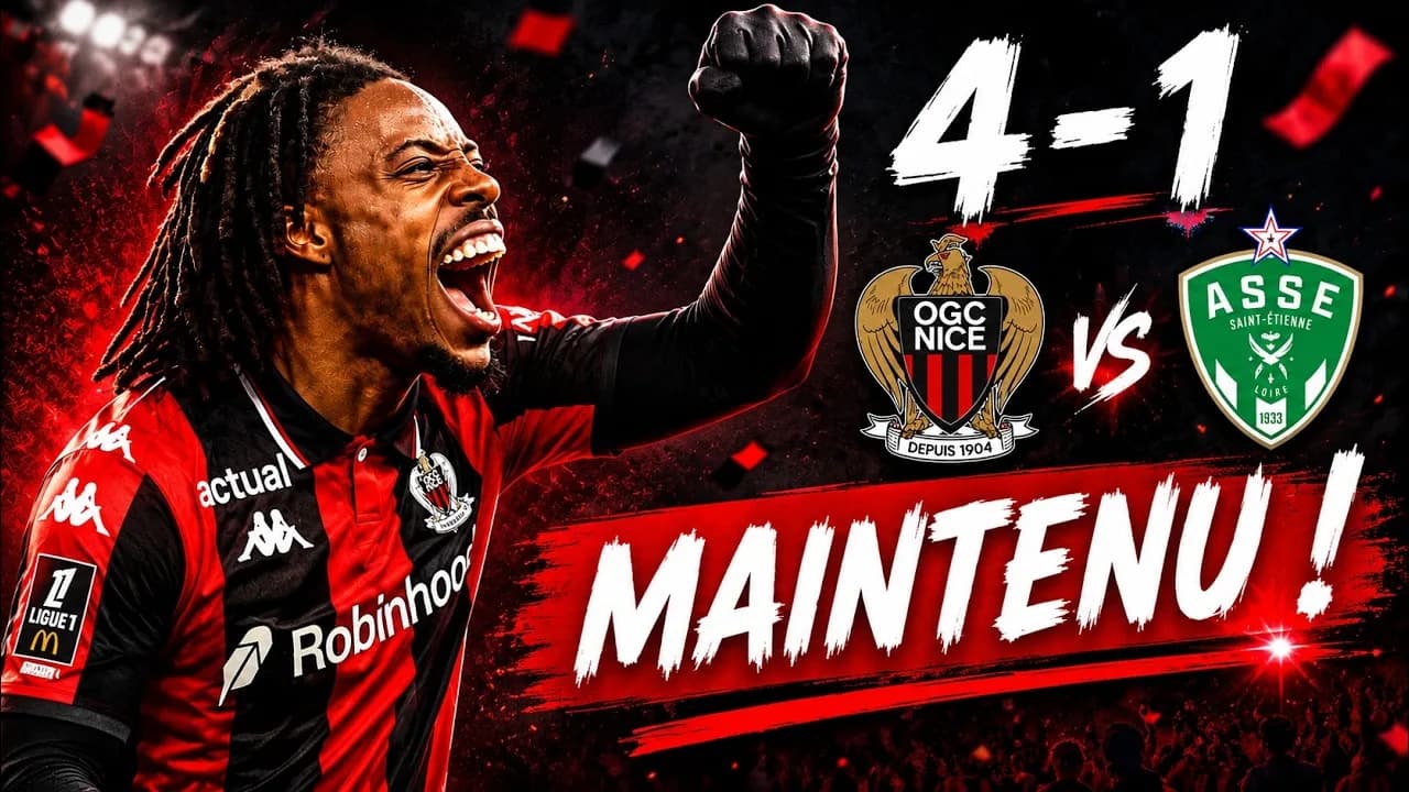 OGC Nice pulvérise l'ASSE (4-1) : les Verts restent en Ligue 2